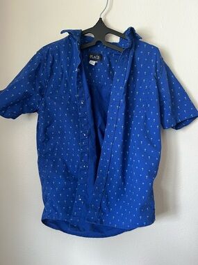 The Children’s Place Boys Button Down Shirt Palm Tree Print Blue Size 10/12